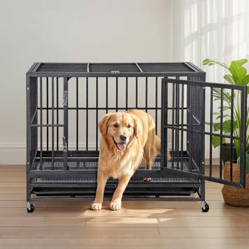 Large Dog Cage With Locks Heavy Duty Dog Crate Indoor Outdoor Removable Tray 7