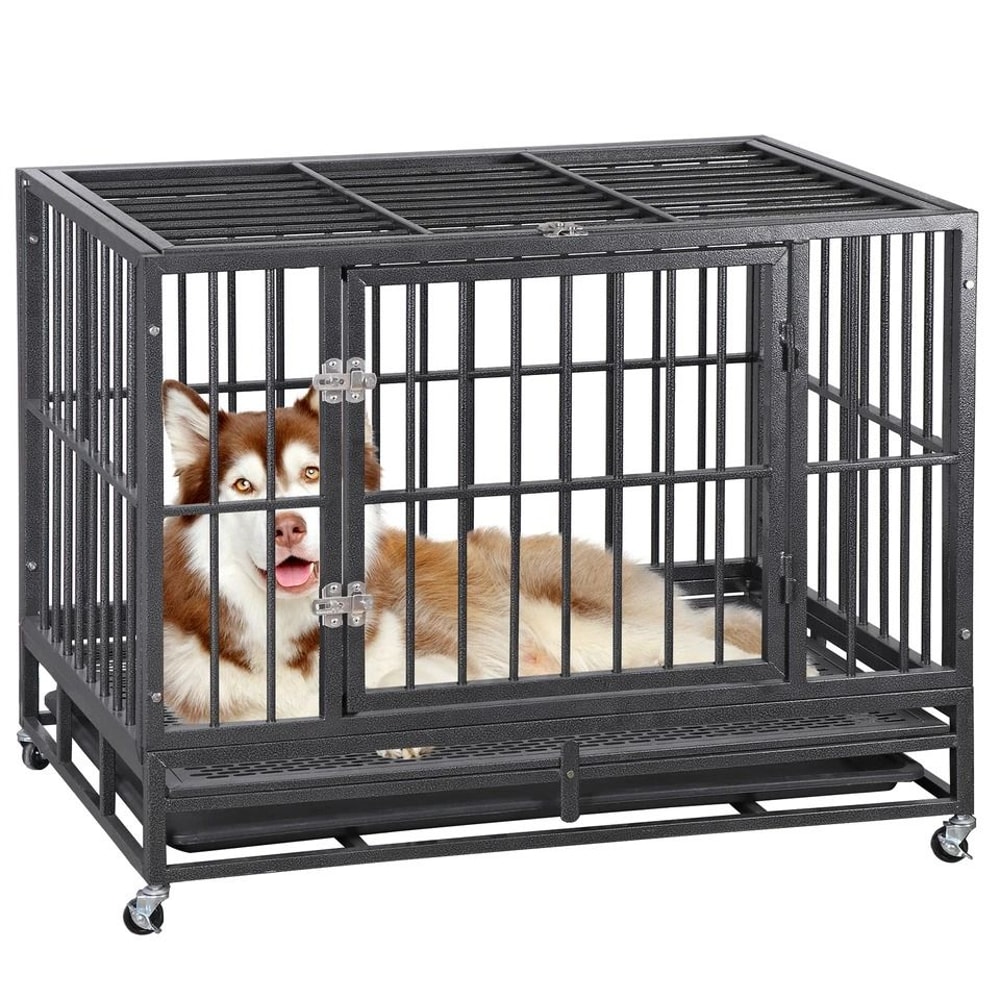 Large Dog Cage With Locks Heavy Duty Dog Crate Indoor Outdoor Removable Tray 8