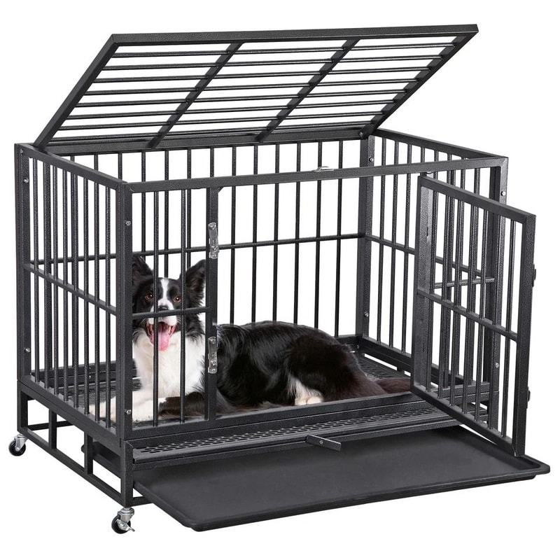 Large Dog Cage With Locks Heavy Duty Dog Crate Indoor Outdoor Removable Tray 9