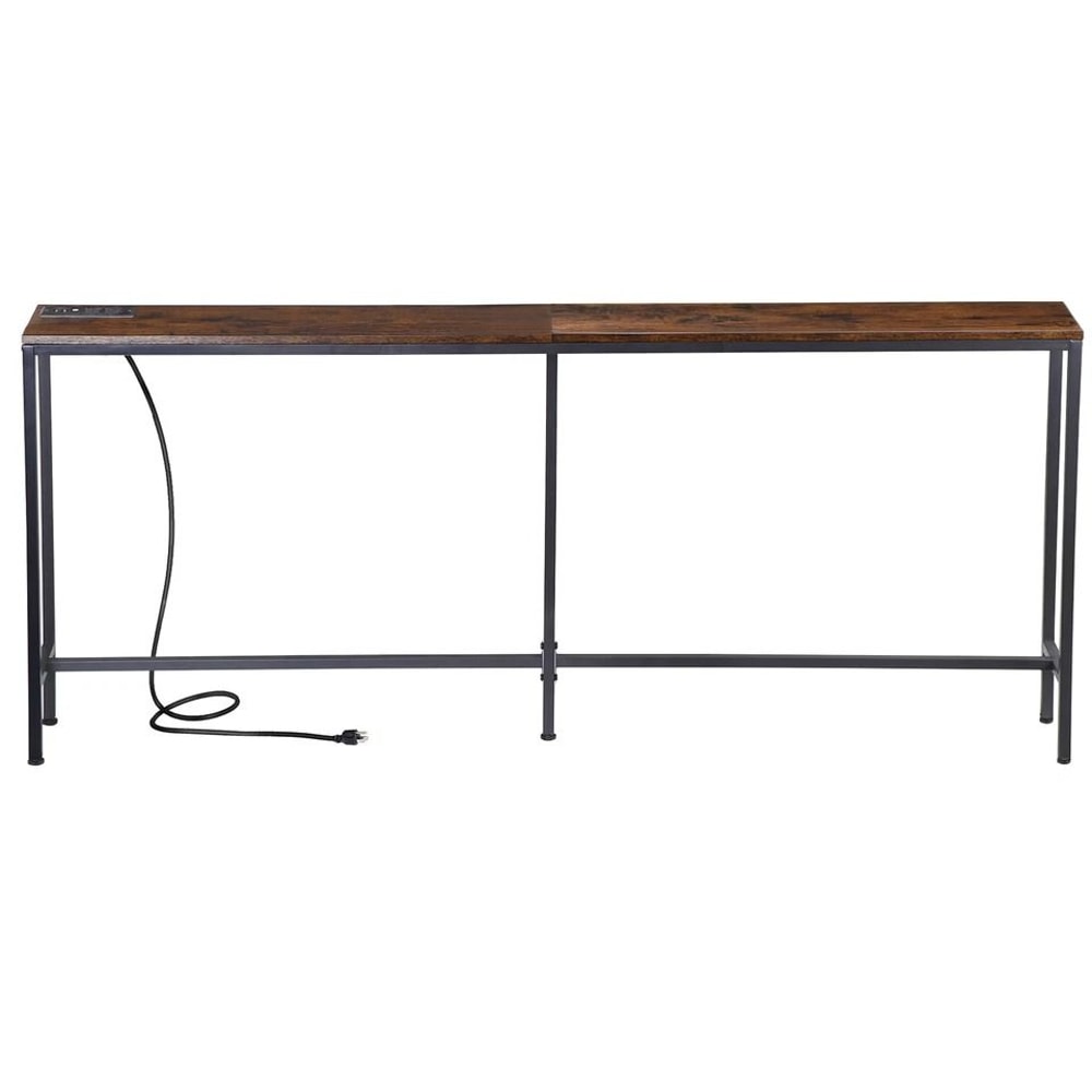 Rustic Brown Narrow Console Table With Charging Station Ideal For Living Room Entryway Or Bedroom 11