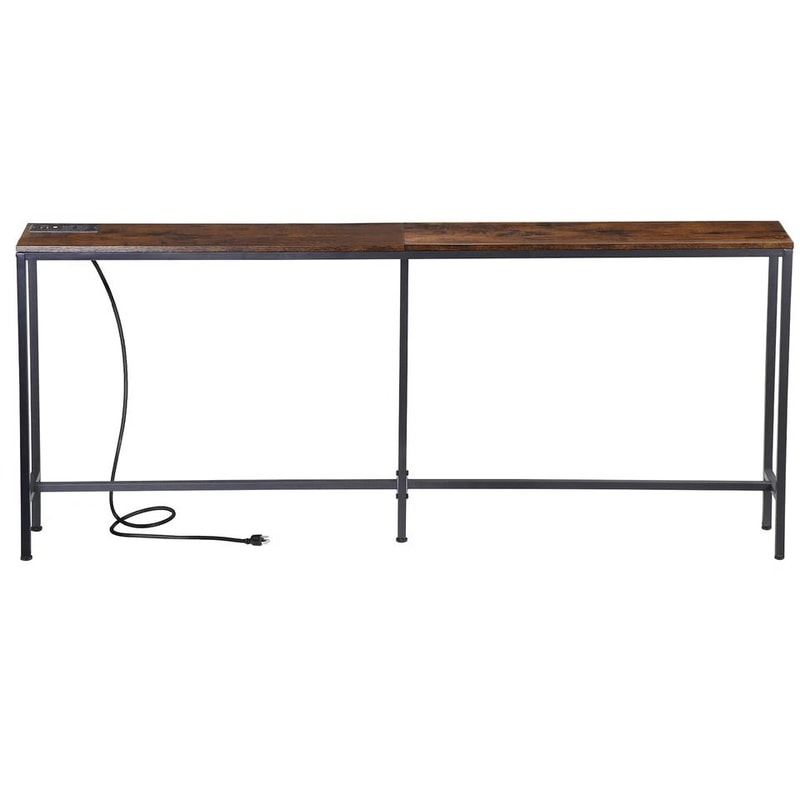 Rustic Brown Narrow Console Table With Charging Station Ideal For Living Room Entryway Or Bedroom 11
