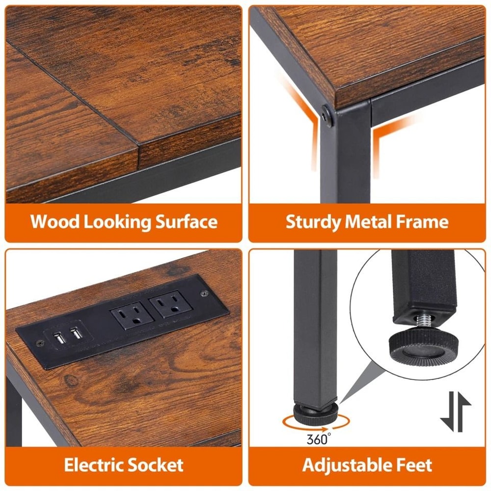 Rustic Brown Narrow Console Table With Charging Station Ideal For Living Room Entryway Or Bedroom 3