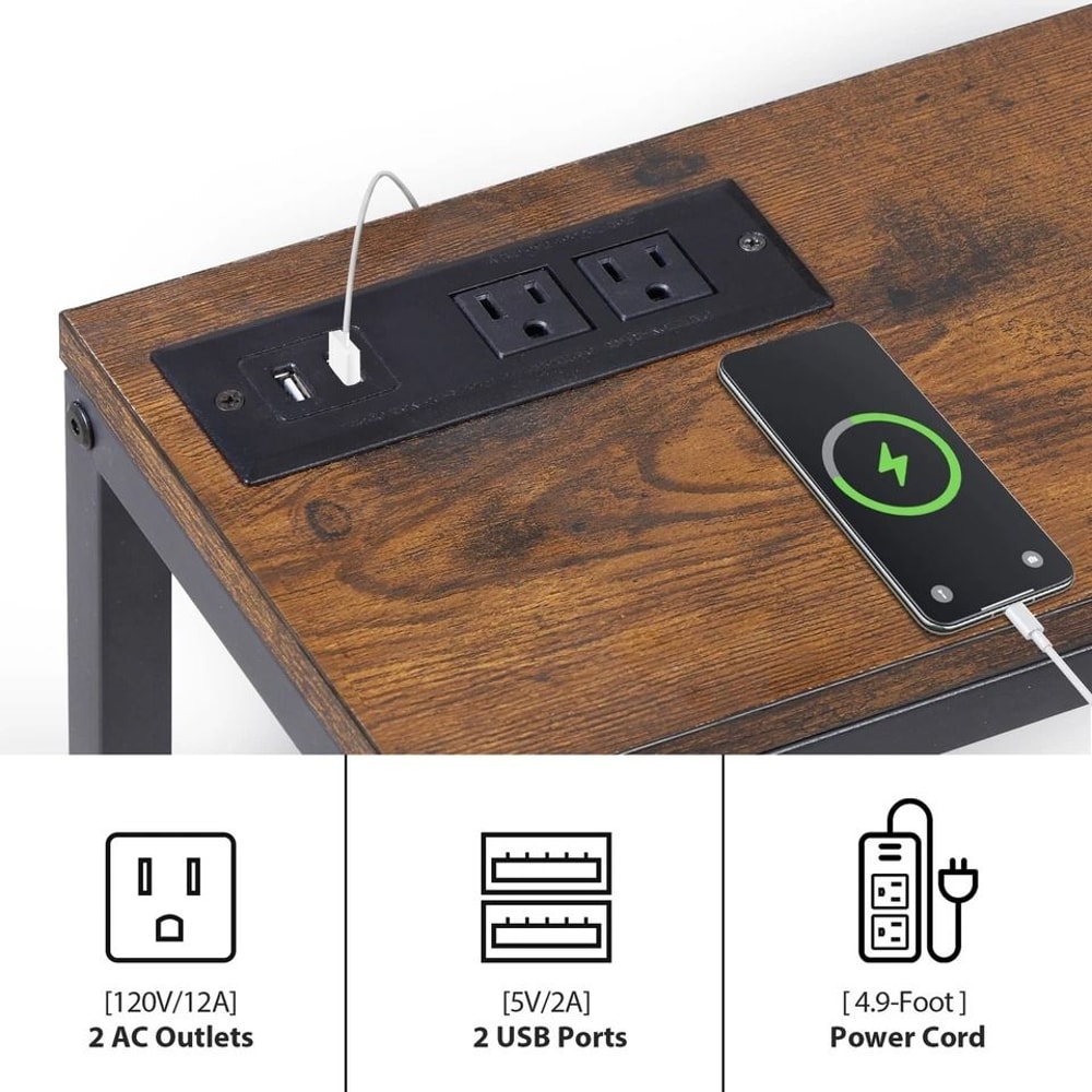 Rustic Brown Narrow Console Table With Charging Station Ideal For Living Room Entryway Or Bedroom 4