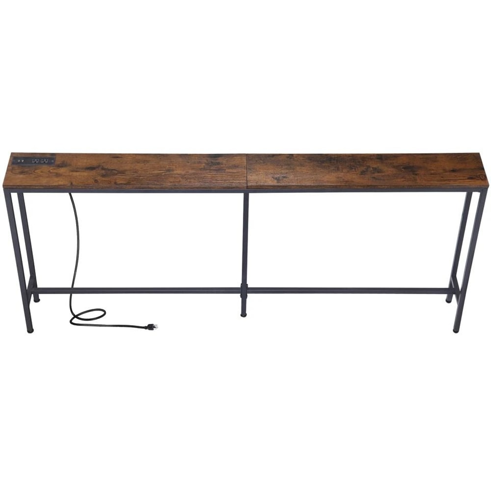 Rustic Brown Narrow Console Table With Charging Station Ideal For Living Room Entryway Or Bedroom 10