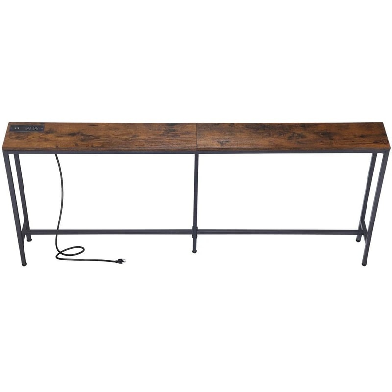 Rustic Brown Narrow Console Table With Charging Station Ideal For Living Room Entryway Or Bedroom 10