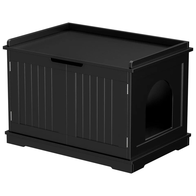 Durable Wooden Cat Litter Box Enclosure Black Pet Washroom For Living Room Stylish Cat House With E 9