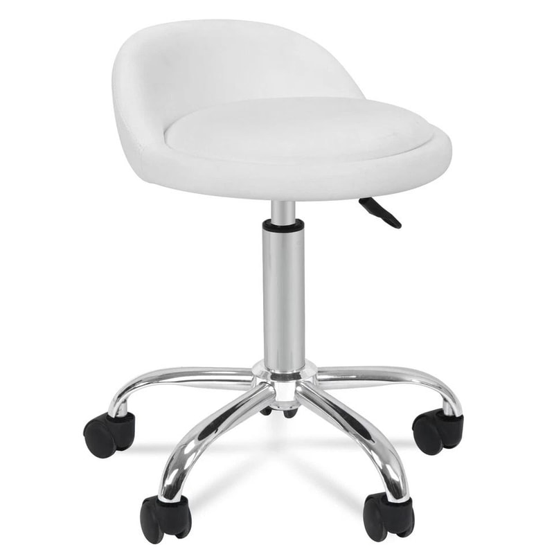 White Salon Stool With Back Hydraulic Rolling Spa Stool Rest Saddle Adjustable Height 2