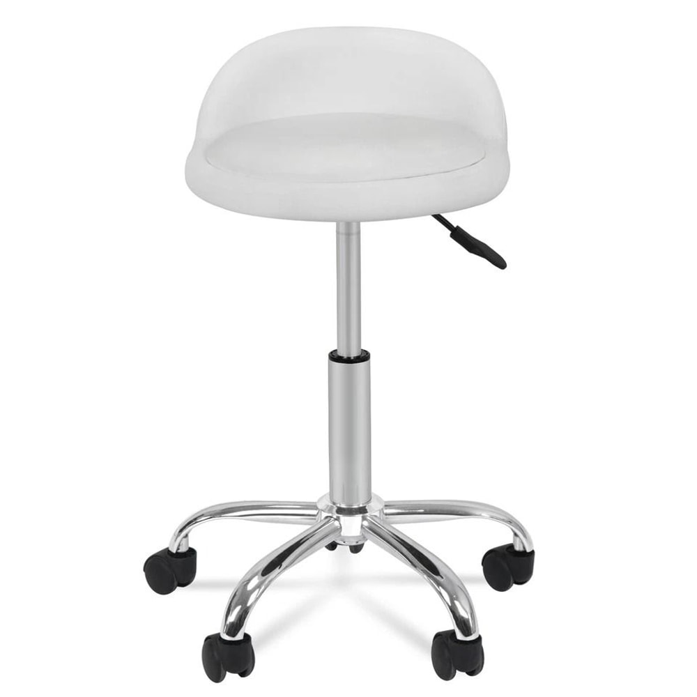 White Salon Stool With Back Hydraulic Rolling Spa Stool Rest Saddle Adjustable Height 3