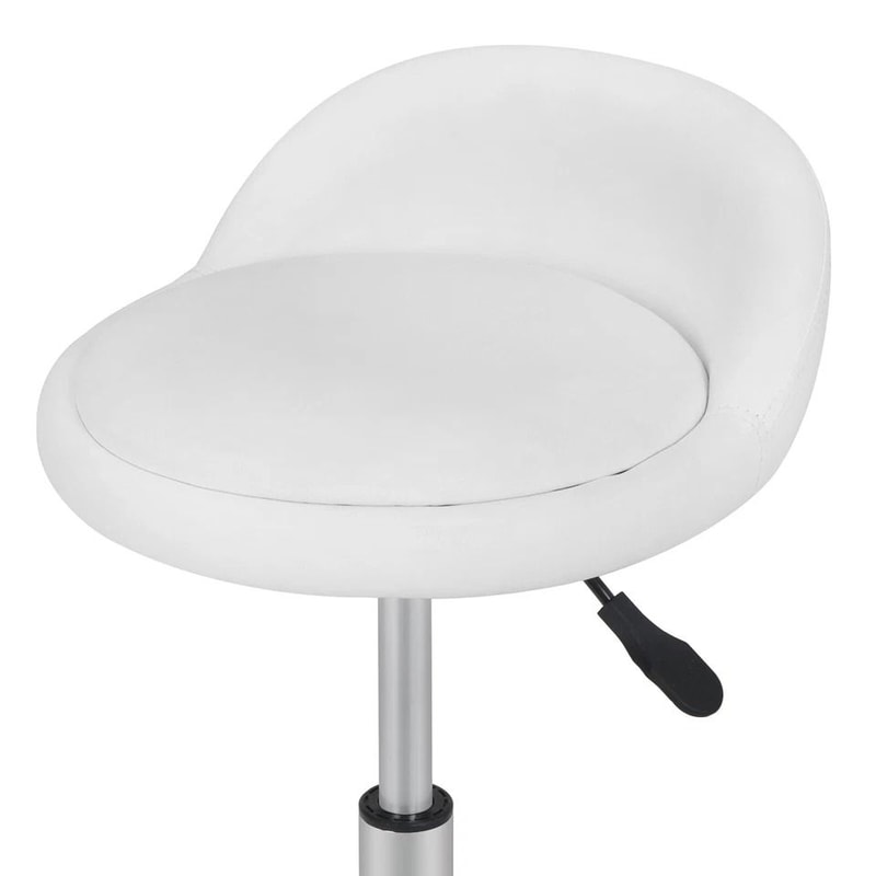 White Salon Stool With Back Hydraulic Rolling Spa Stool Rest Saddle Adjustable Height 6