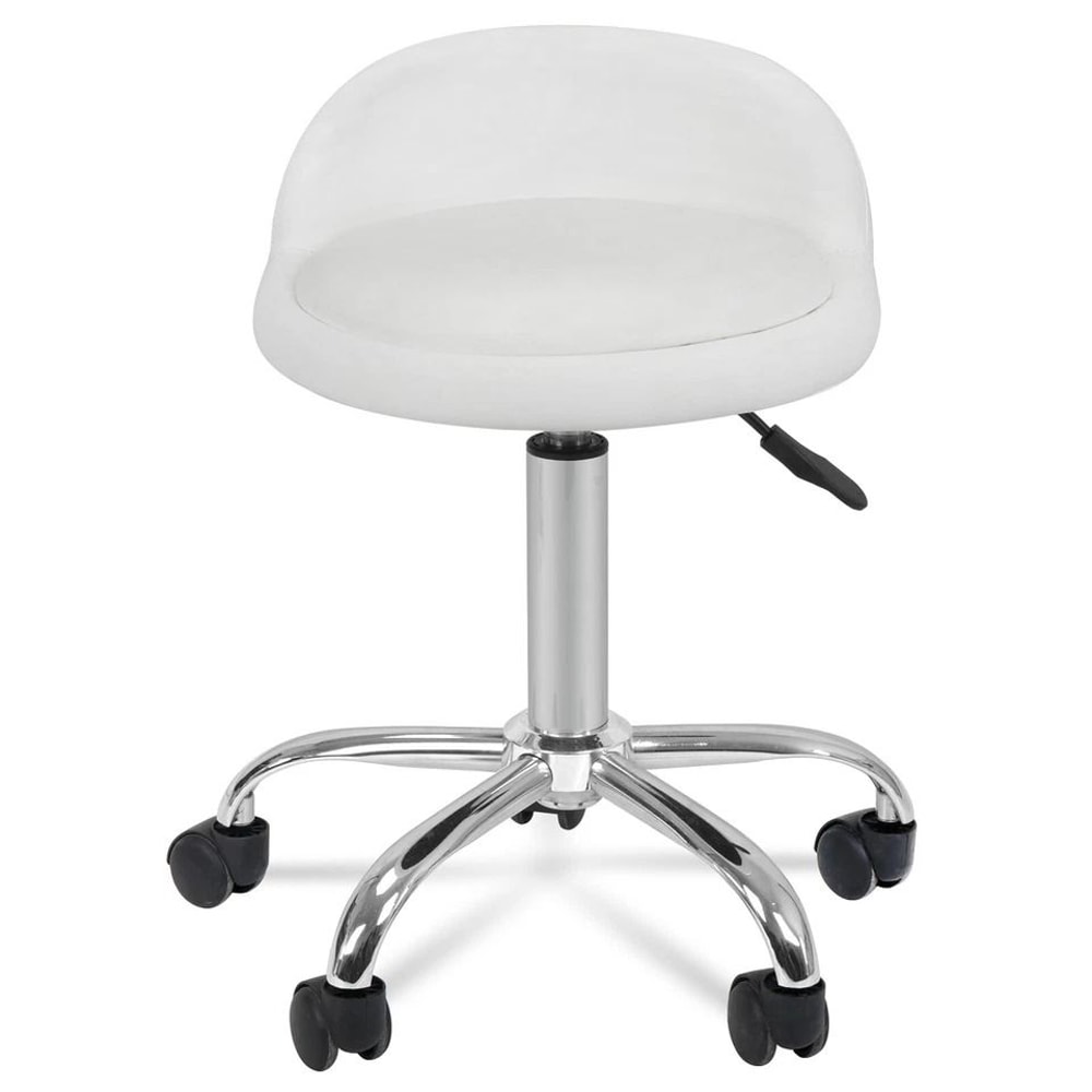 White Salon Stool With Back Hydraulic Rolling Spa Stool Rest Saddle Adjustable Height 8