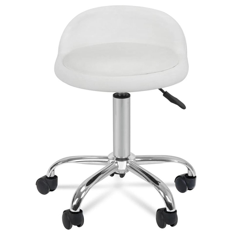 White Salon Stool With Back Hydraulic Rolling Spa Stool Rest Saddle Adjustable Height 8