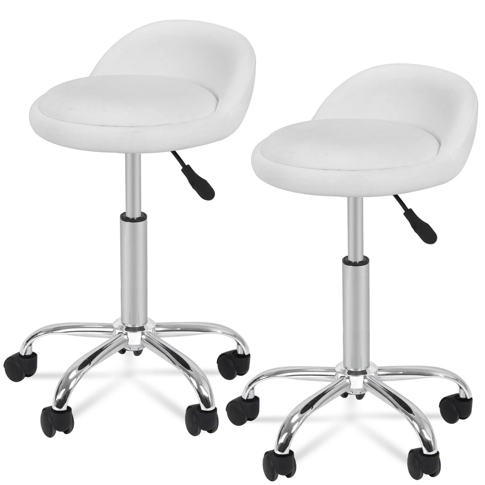 White Salon Stool With Back Hydraulic Rolling Spa Stool Rest Saddle Adjustable Height 0