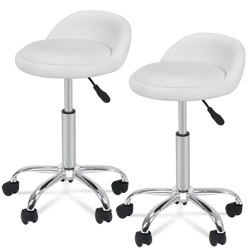 White Salon Stool With Back Hydraulic Rolling Spa Stool Rest Saddle Adjustable Height 0