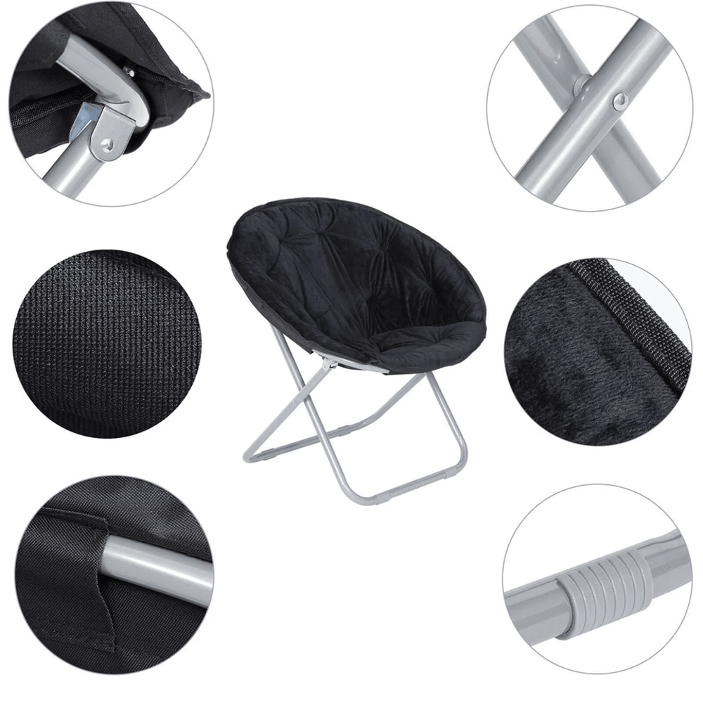 Soft Saucer Moon Chair Cozy Seat Stool With Metal Frame Folding Black Chair For Living Room Dorm An 13