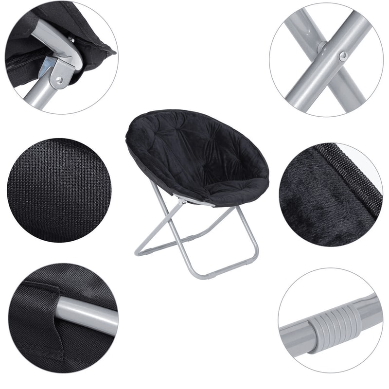 Soft Saucer Moon Chair Cozy Seat Stool With Metal Frame Folding Black Chair For Living Room Dorm An 13