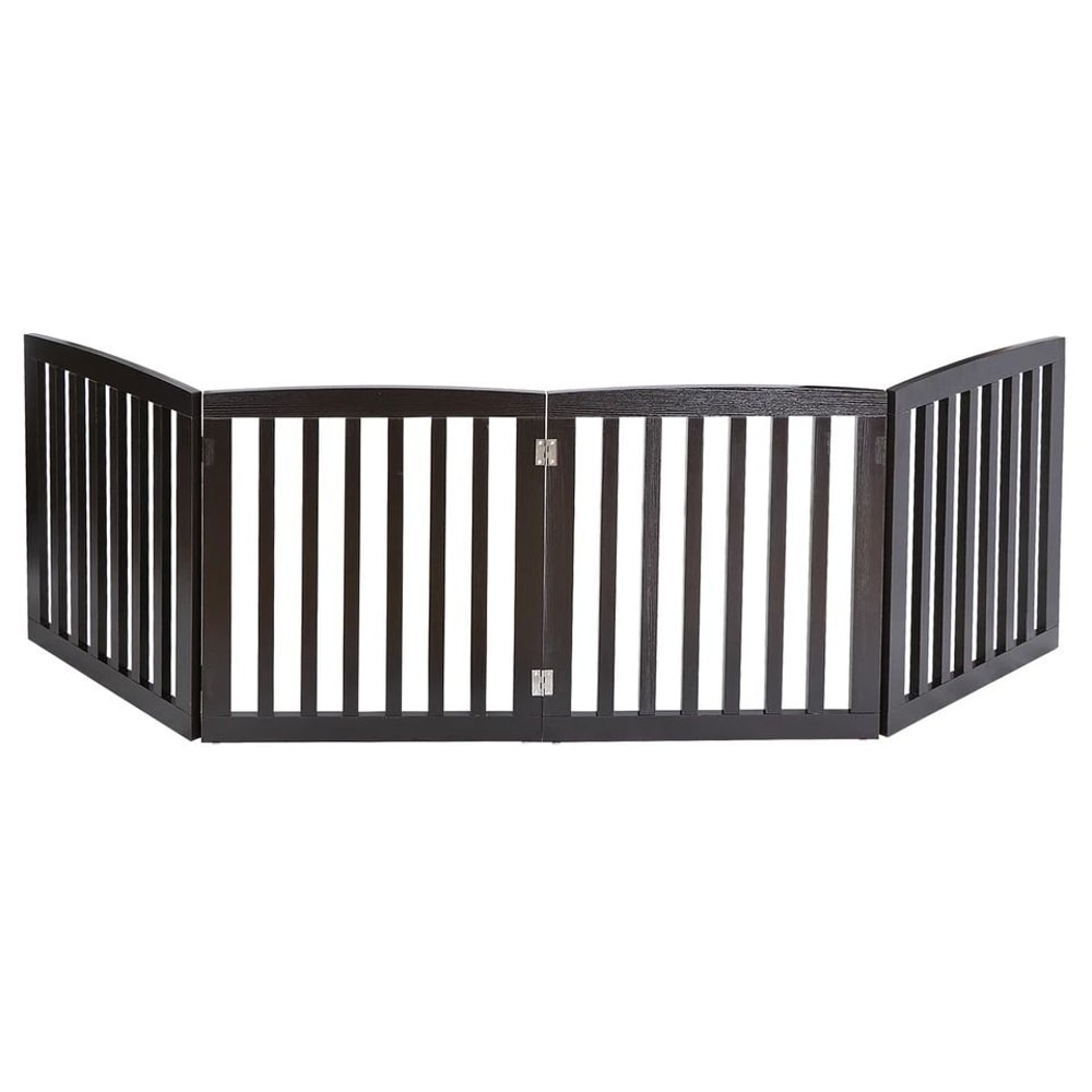 Freestanding Dog Gate Pet Safety Barrier MDF Coffee Colour Panels Folding ZShape Gate For Doorways 1