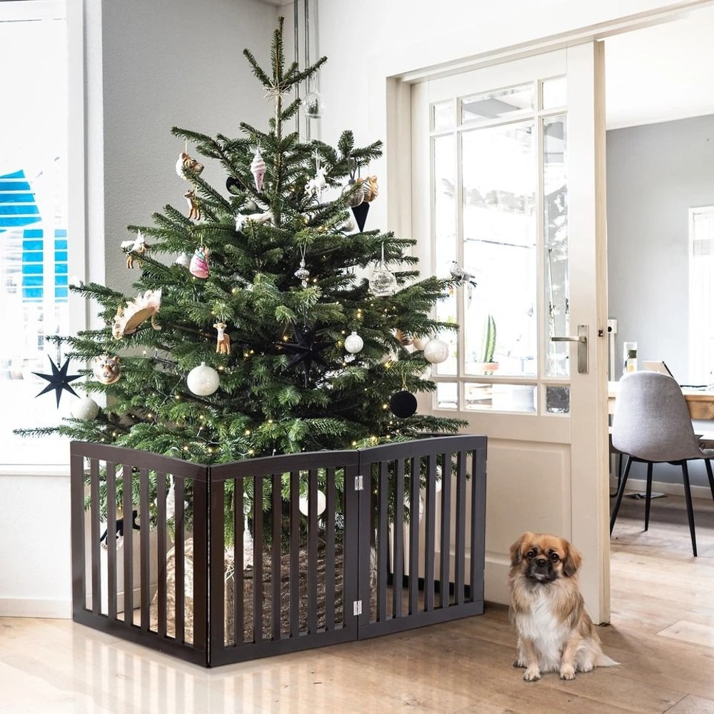 Freestanding Dog Gate Pet Safety Barrier MDF Coffee Colour Panels Folding ZShape Gate For Doorways 10