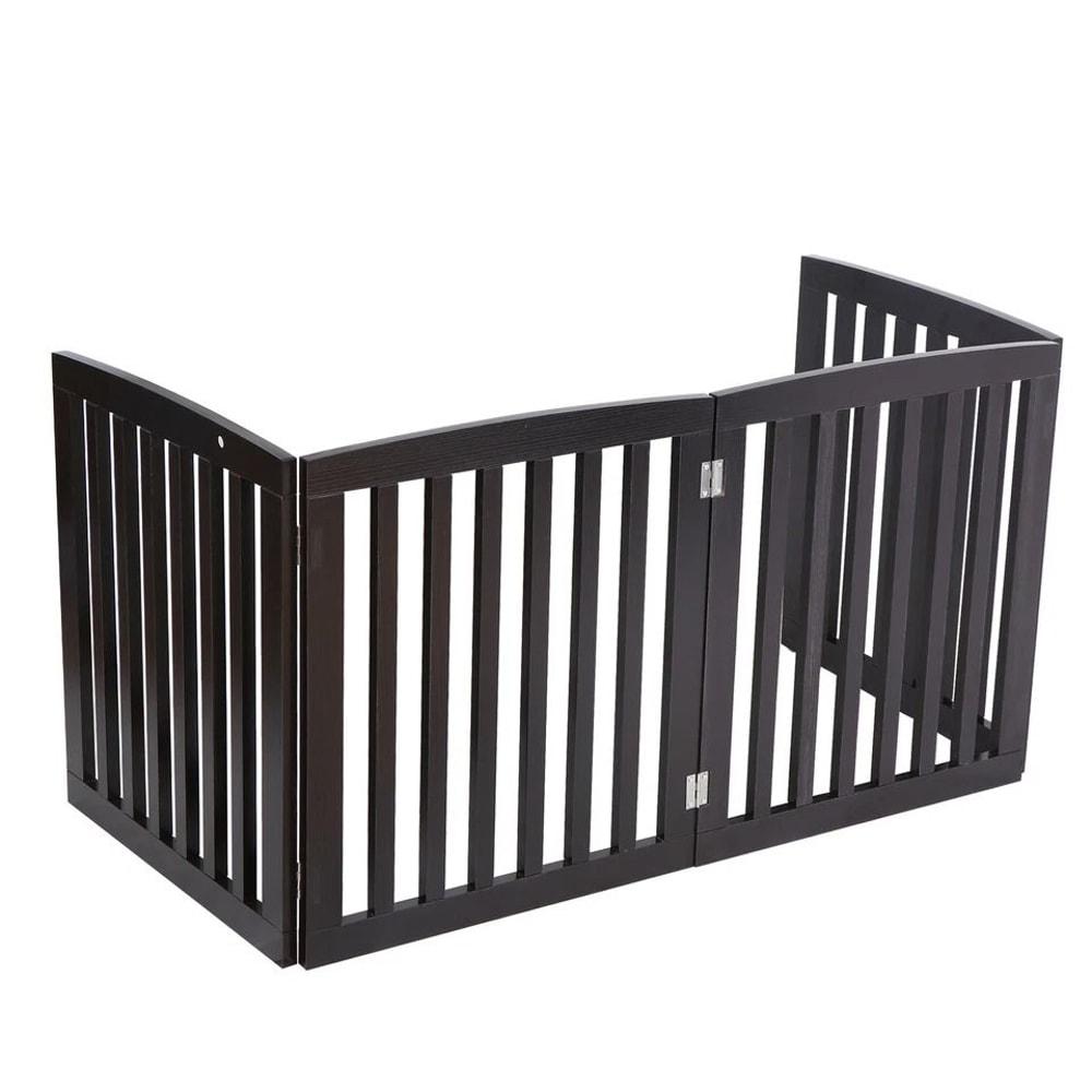 Freestanding Dog Gate Pet Safety Barrier MDF Coffee Colour Panels Folding ZShape Gate For Doorways 2