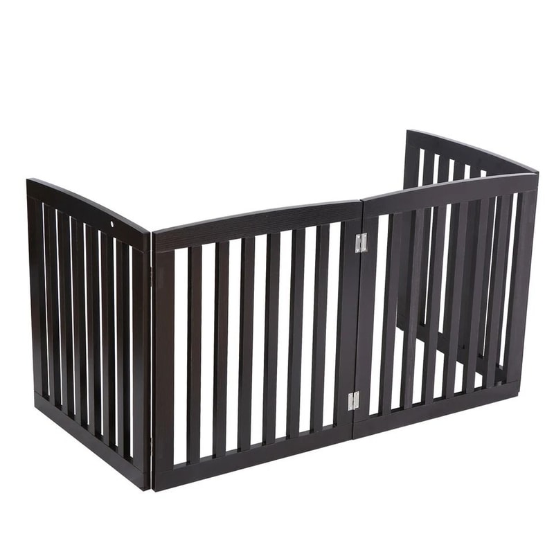 Freestanding Dog Gate Pet Safety Barrier MDF Coffee Colour Panels Folding ZShape Gate For Doorways 2
