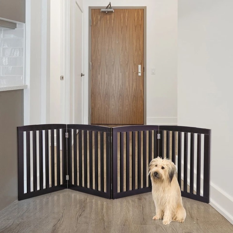 Freestanding Dog Gate Pet Safety Barrier MDF Coffee Colour Panels Folding ZShape Gate For Doorways 3