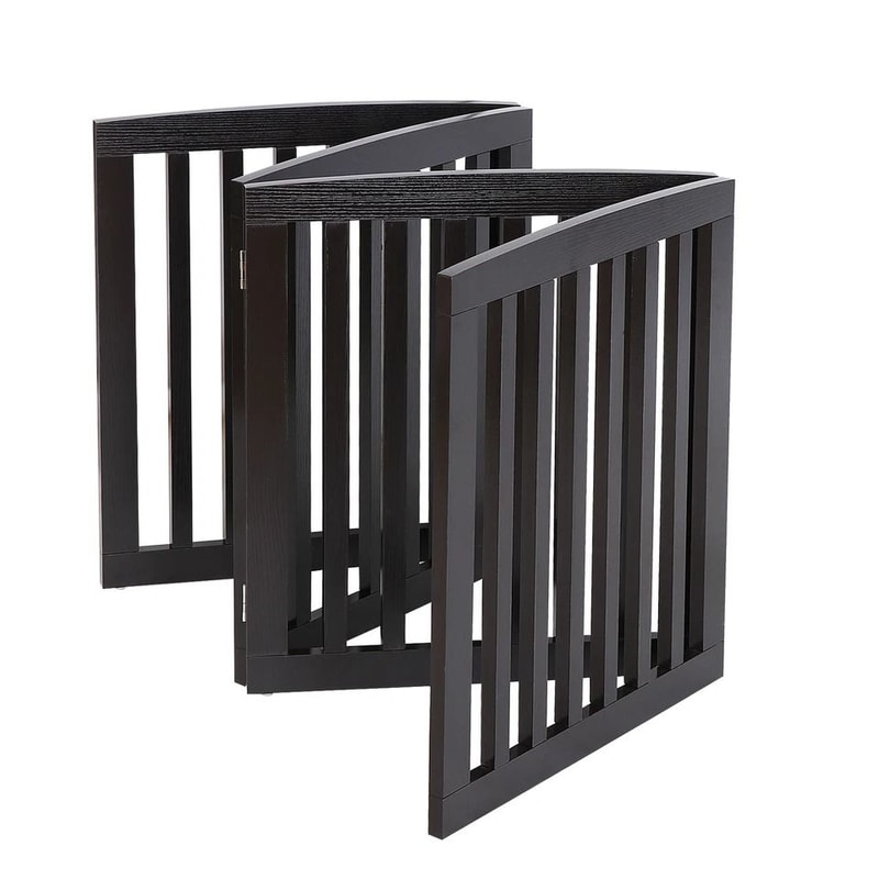 Freestanding Dog Gate Pet Safety Barrier MDF Coffee Colour Panels Folding ZShape Gate For Doorways 5