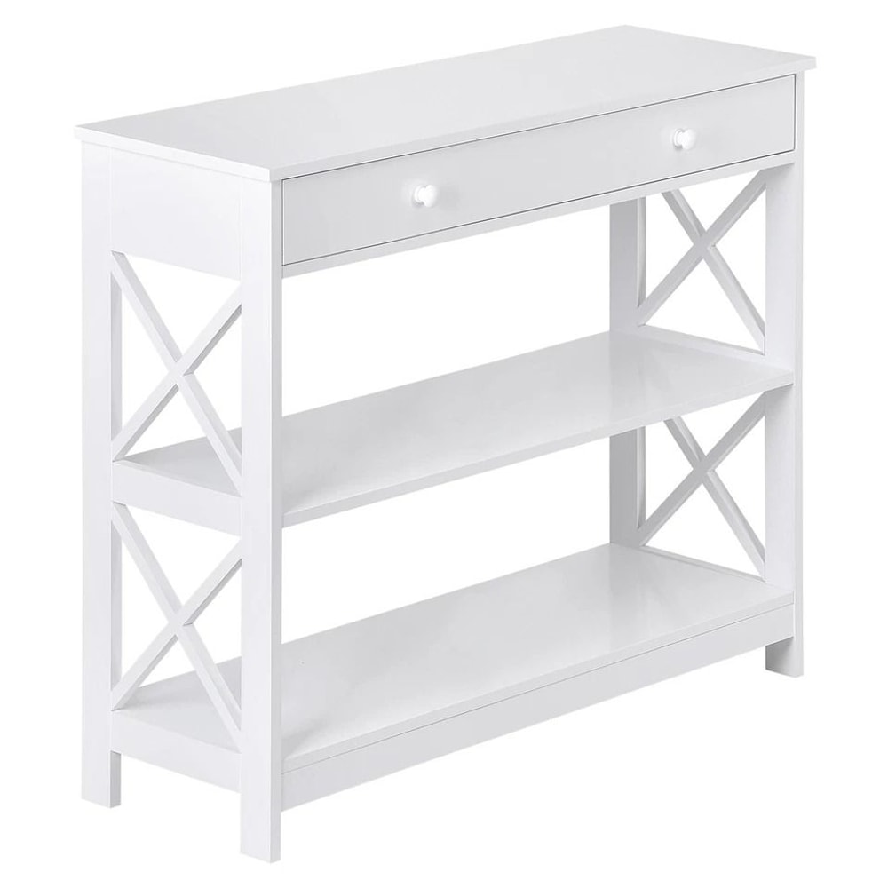 White Hallway Sofa Table Tier Console Table With Storage Shelf For Living Room MDF Home Decor Table 10