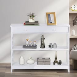 white hallway sofa table, tier console table with storage shelf for living room, mdf home decor table with drawer