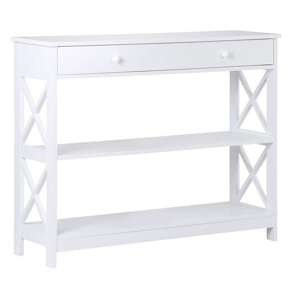 White Hallway Sofa Table Tier Console Table With Storage Shelf For Living Room MDF Home Decor Table 11