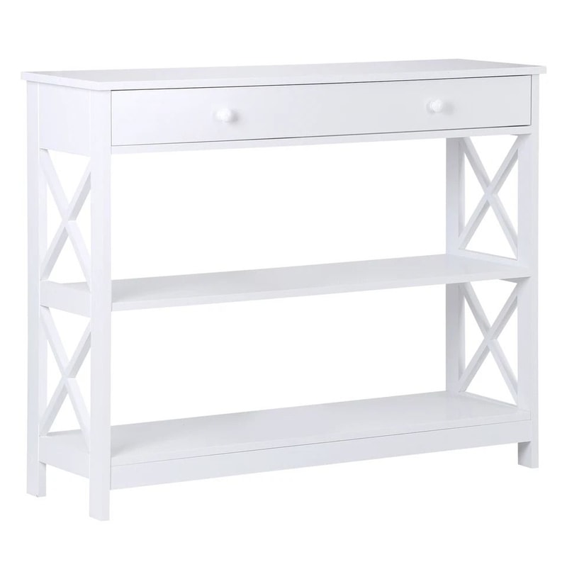 White Hallway Sofa Table Tier Console Table With Storage Shelf For Living Room MDF Home Decor Table 11