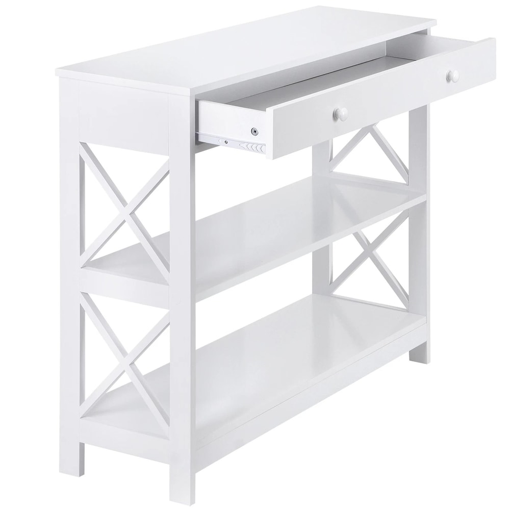 White Hallway Sofa Table Tier Console Table With Storage Shelf For Living Room MDF Home Decor Table 13