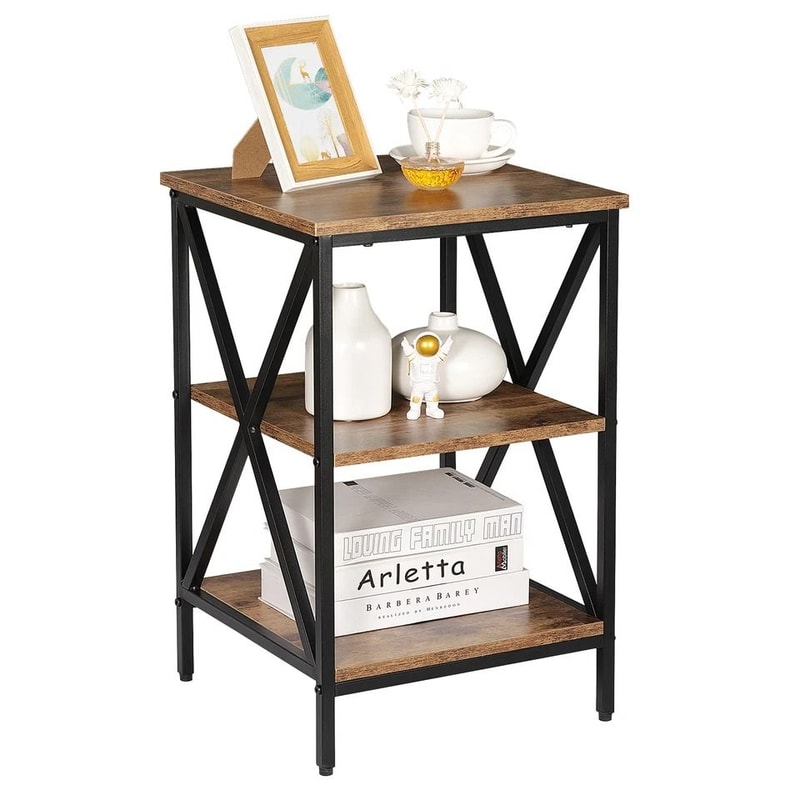 XShaped End Table With Shelves Tier Square Side Table Modern Design For Living Room And Bedroom 3