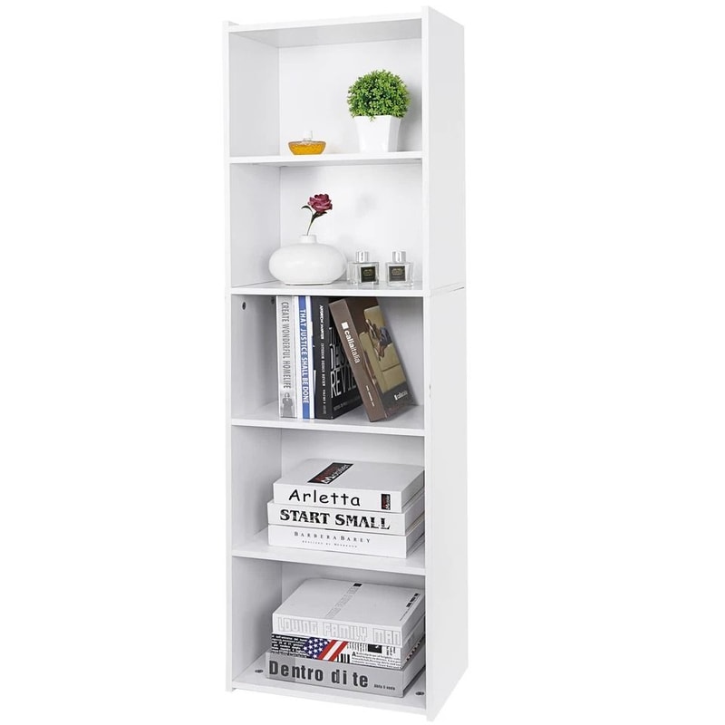 White Tier Bookcase Storage Modern Open Shelf High Back Design Stylish Indoor Storage Unit Durable 0