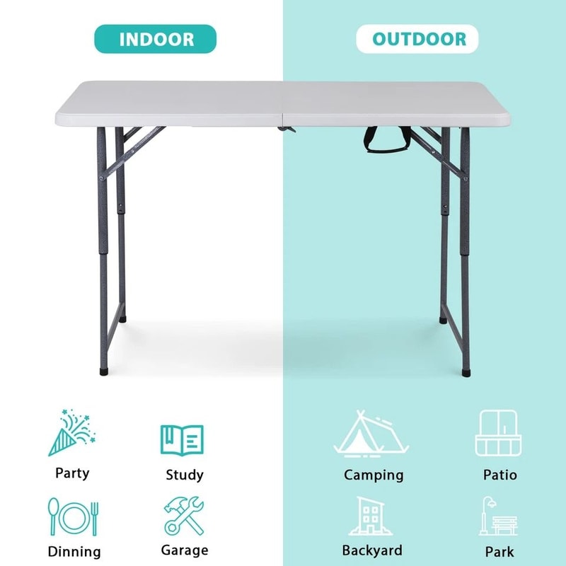 Folding Table Adjustable Height White Indoor And Outdoor Camping Table Perfect For Party And Picnic 4