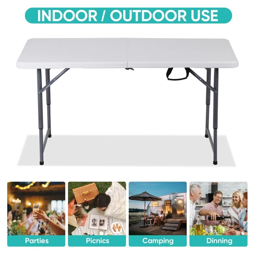 Folding Table Adjustable Height White Indoor And Outdoor Camping Table Perfect For Party And Picnic 5