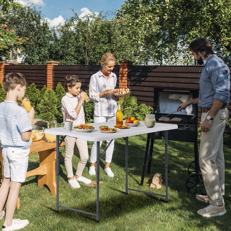 Folding Table Adjustable Height White Indoor And Outdoor Camping Table Perfect For Party And Picnic 7