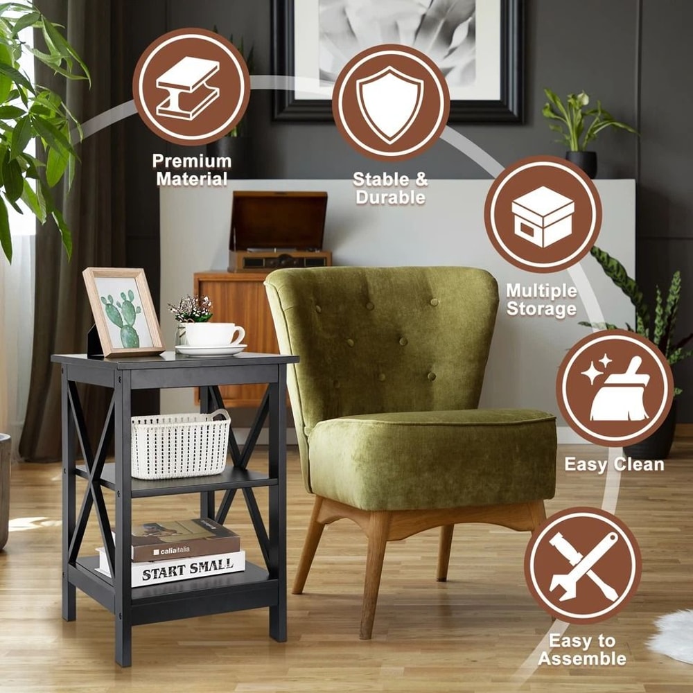 Tier End Table Stand For Sofa Bed SpaceSaving Bedroom Living Room Storage Compact MDF Side Table Fo 2