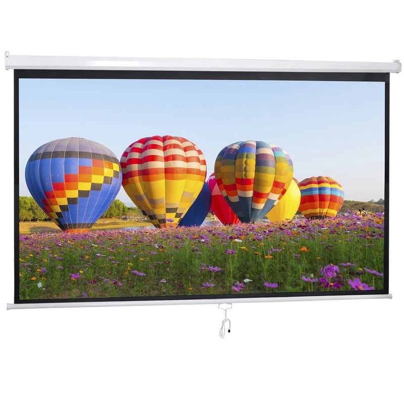 HD Projector ScreenDiagonal Pull Down Home Theater Projection Matte White Viewing Angle 0