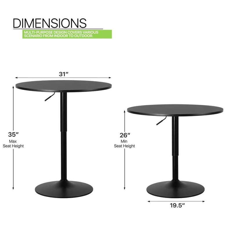 Adjustable Height Pub Bar Table Black Wooden Round Top Chrome Base Perfect For Kitchen Bistro And C 1