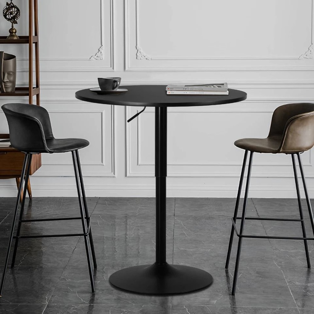 Adjustable Height Pub Bar Table Black Wooden Round Top Chrome Base Perfect For Kitchen Bistro And C 2