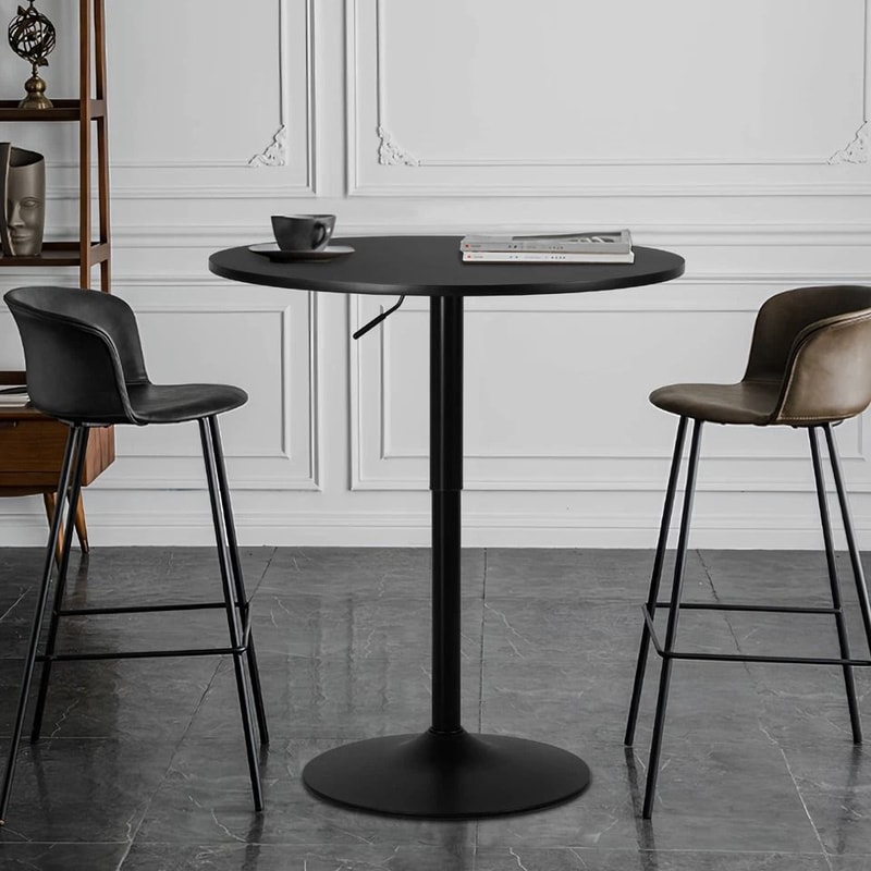 Adjustable Height Pub Bar Table Black Wooden Round Top Chrome Base Perfect For Kitchen Bistro And C 2