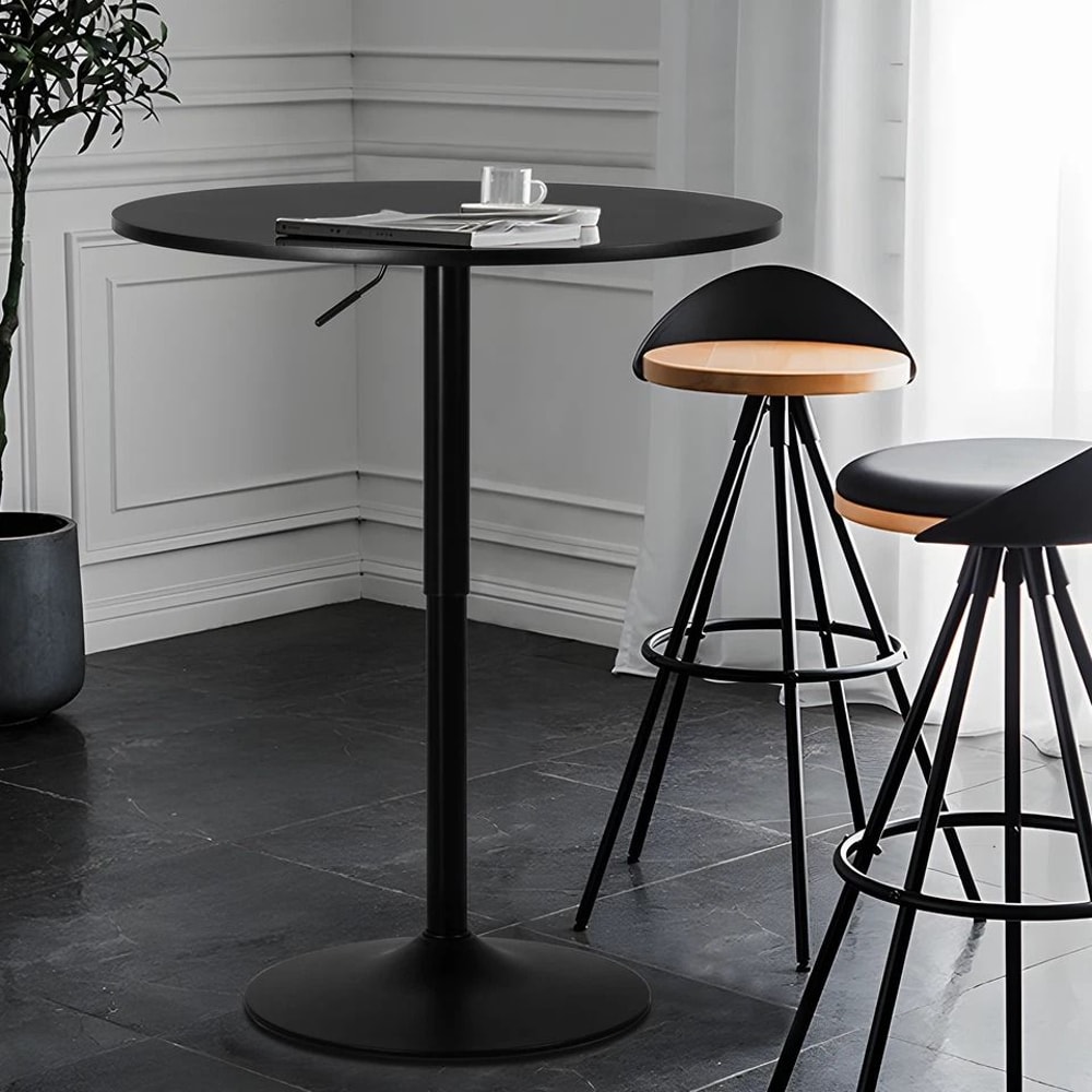 Adjustable Height Pub Bar Table Black Wooden Round Top Chrome Base Perfect For Kitchen Bistro And C 3
