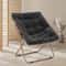 Black Folding Saucer Chair Soft Faux Fur Lounge Chair Cozy Accent Chair For Bedroom Comfortable Com 1