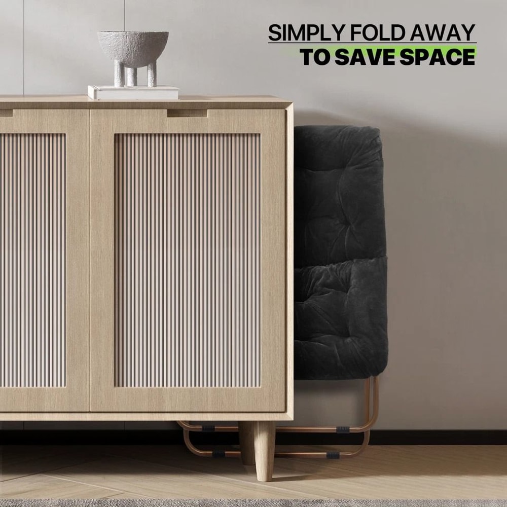 Black Folding Saucer Chair Soft Faux Fur Lounge Chair Cozy Accent Chair For Bedroom Comfortable Com 4