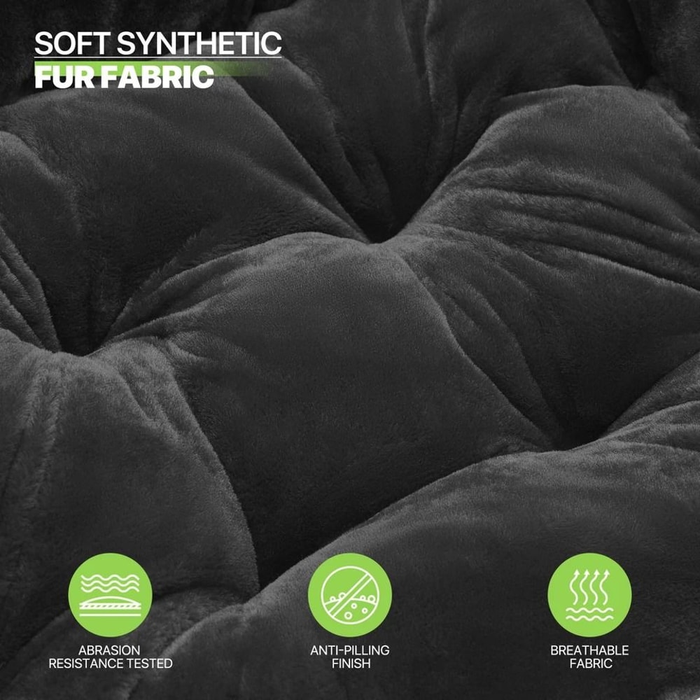 Black Folding Saucer Chair Soft Faux Fur Lounge Chair Cozy Accent Chair For Bedroom Comfortable Com 5