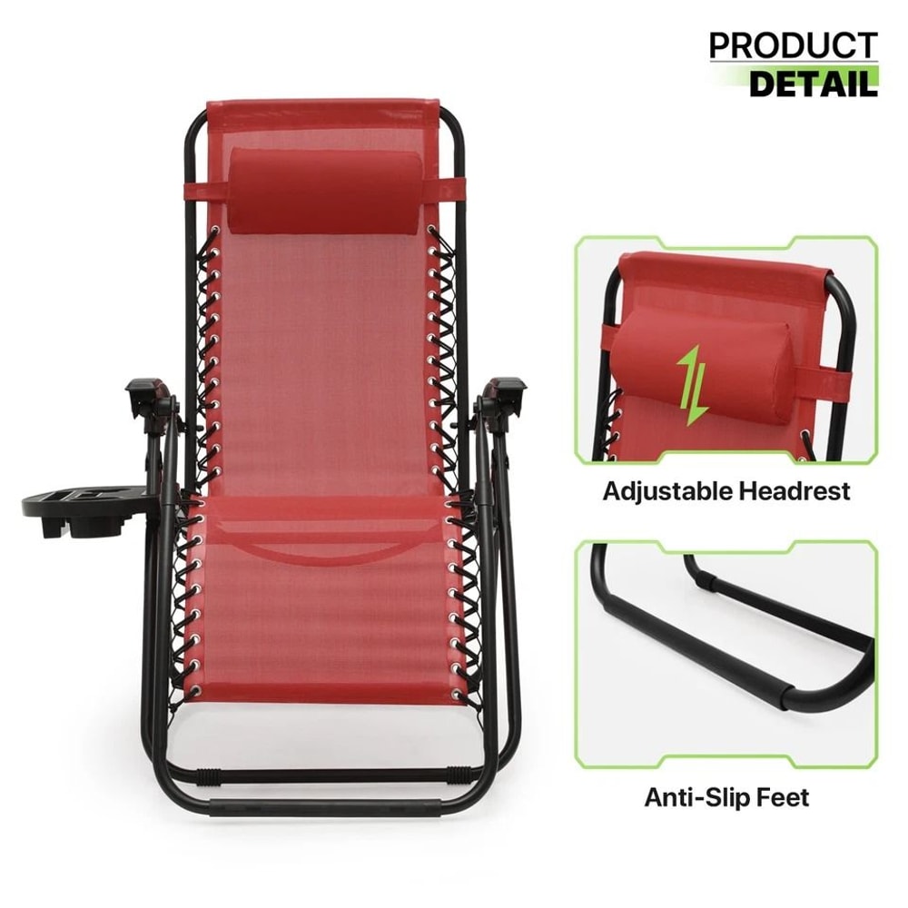 Zero Gravity Lounge Chair Foldable Outdoor Recliner With Drink Holder Adjustable Headrest Beach Cha 9