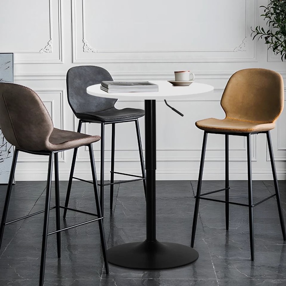 Adjustable Height Bar Table White Wooden Round Top Chrome Base For Pub Kitchen Patio 2