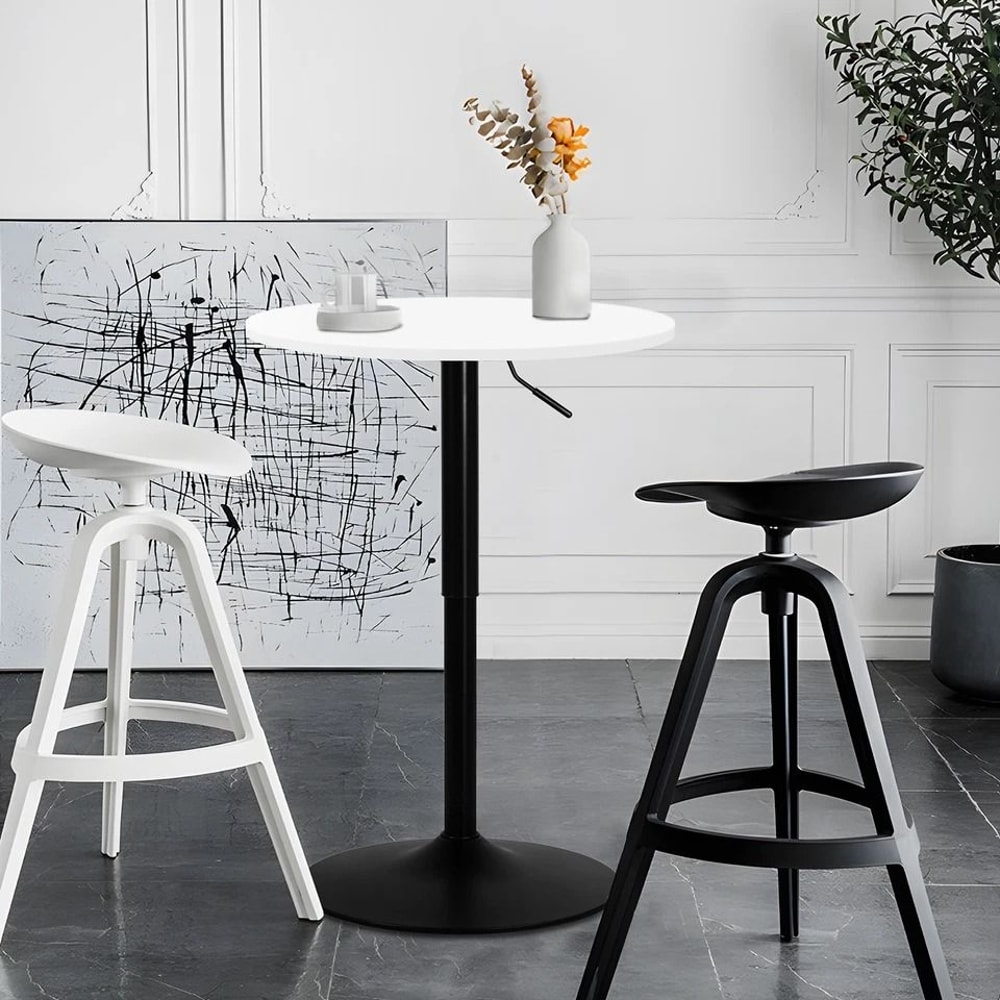 Adjustable Height Bar Table White Wooden Round Top Chrome Base For Pub Kitchen Patio 3