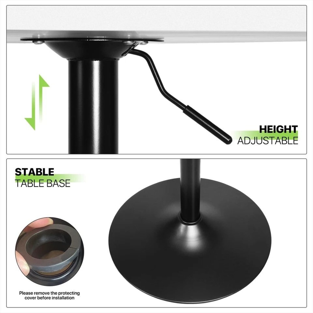 Adjustable Height Bar Table White Wooden Round Top Chrome Base For Pub Kitchen Patio 4