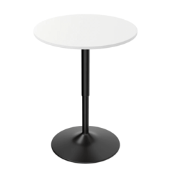 adjustable height bar table, white wooden round top, chrome base for pub, kitchen & patio