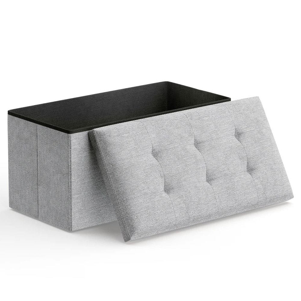 Foldable Storage Ottoman Light Gray Foot Stool Bench With Chest Flipping Lid For Extra Seating 1